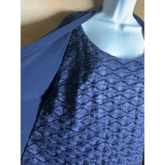 Connected Apparel Navy Blue Beaded Overlay Dress and Cardigan Set Women 14 - Picture 3 of 10